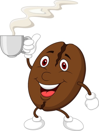 Coffee bean cartoon character with coffee cup Coffee bean cartoon character with coffee cup