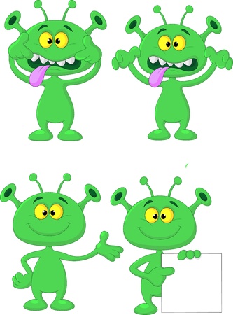 Cute green alien cartoon collection setのイラスト素材
