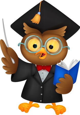 Owl cartoon wearing a graduation uniform giving a presentationのイラスト素材