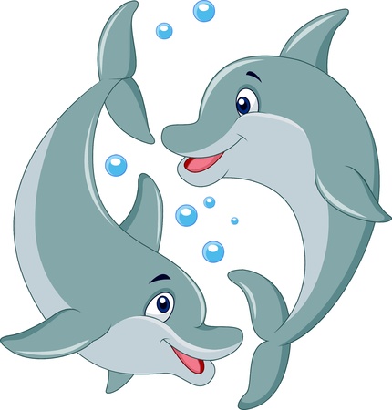 Cute dolphin couple cartoonのイラスト素材