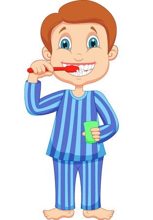 Cute Little Boy Cartoon Brushing Teeth Royalty Free Vector Graphics