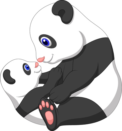 Mother and baby panda cartoonのイラスト素材
