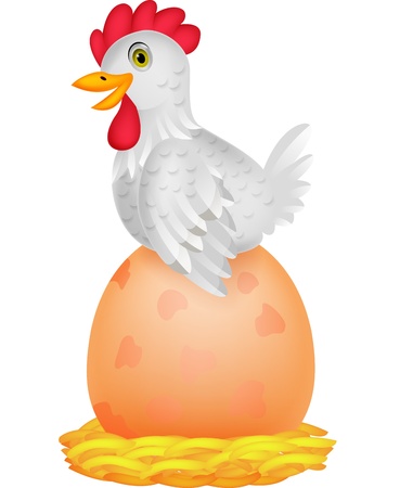 Hen cartoon with giant egg のイラスト素材