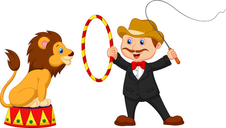 Cartoon Lion Tamer with lion のイラスト素材