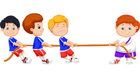 Cartoon Kids playing tug of war のイラスト素材