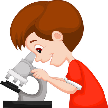 Young boy cartoon using microscope のイラスト素材