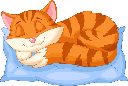Cute cat cartoon sleeping on a pillow のイラスト素材