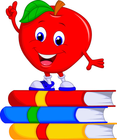 Cute apple cartoon pointing its finger のイラスト素材