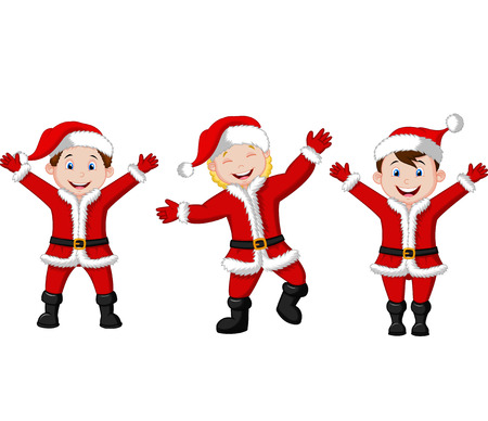 Happy children cartoon in Santa Costume のイラスト素材