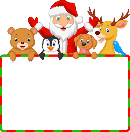 Cartoon Santa and friend with blank sign のイラスト素材