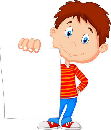 Cartoon boy holding blank paperのイラスト素材
