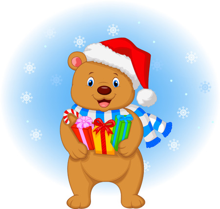 Bear cartoon holding giftsのイラスト素材