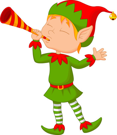 Elf cartoon with trumpet のイラスト素材