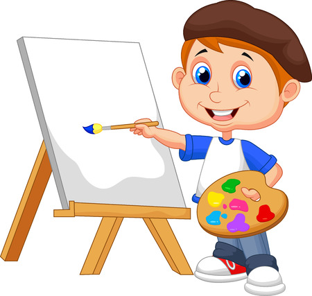 Cartoon boy painting のイラスト素材