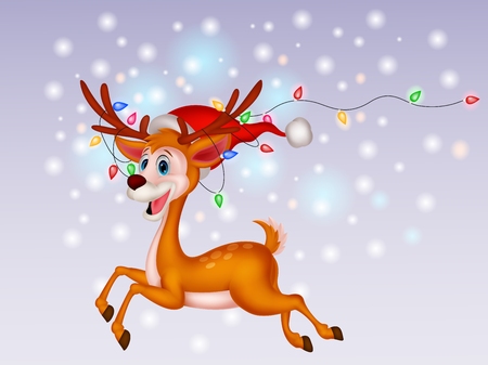 Cute deer cartoon with colorful bulb のイラスト素材