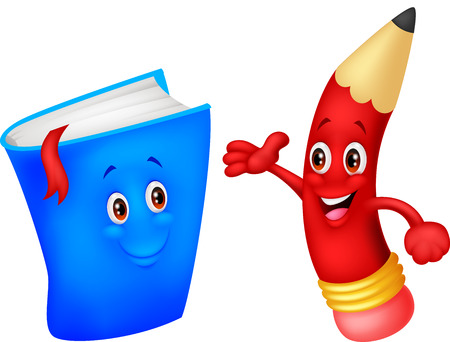 Cute pencil cartoon with bookのイラスト素材