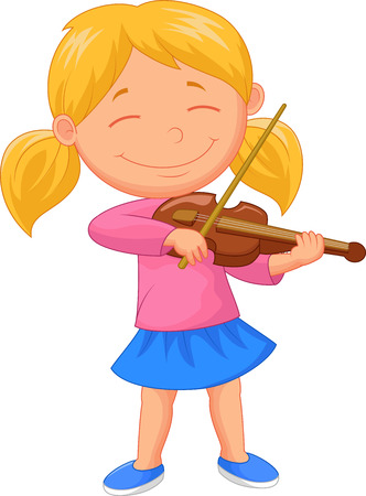 Little girl cartoon playing violin のイラスト素材