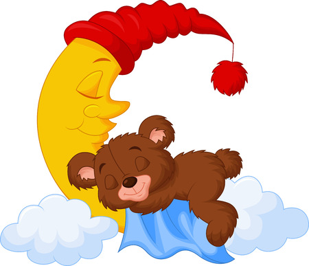 The teddy bear cartoon sleep on the moonのイラスト素材