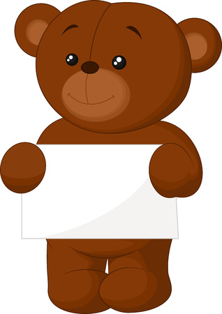 Cute brown bear cartoon holding blank signのイラスト素材