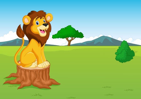 Cute lion cartoon in the savannahのイラスト素材