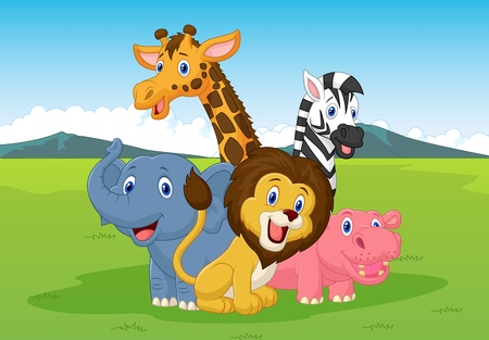 Happy cartoon safari animal のイラスト素材