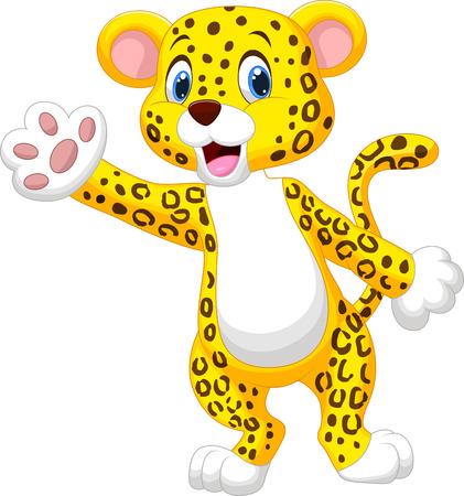 Cute cartoon leopard waving hand のイラスト素材