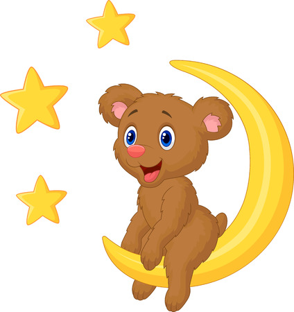 Baby bear cartoon sitting on the moon のイラスト素材