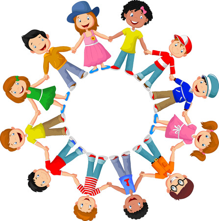 Circle of happy children different races のイラスト素材