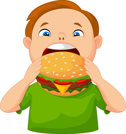Boy eating burgerのイラスト素材