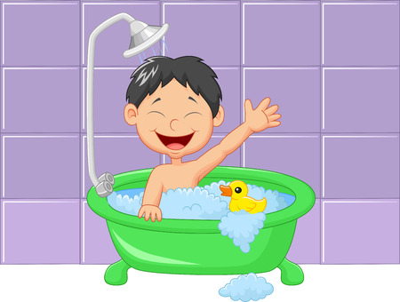 Cute cartoon boy having bathのイラスト素材