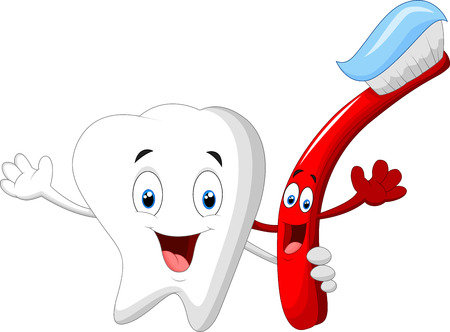 Dental Tooth and Toothbrush cartoon characterのイラスト素材