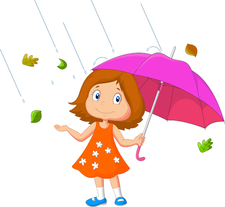 Girl cartoon with umbrellaのイラスト素材