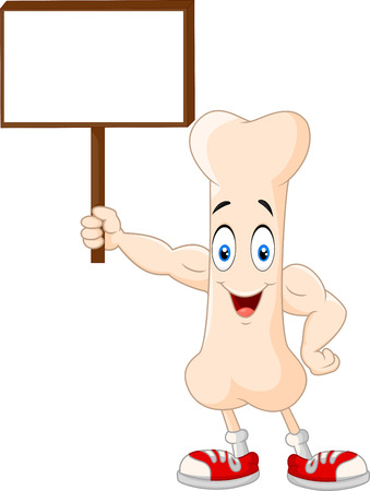 Strong bone cartoon character holding blank signのイラスト素材
