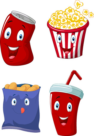 Cartoon Popcorn, soft drink, french fries and potato chipsのイラスト素材
