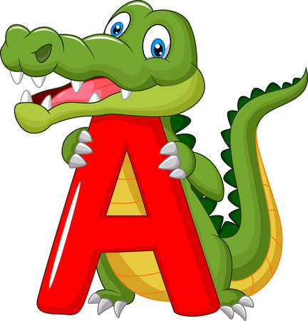 Cartoon alligator with alphabet Aのイラスト素材