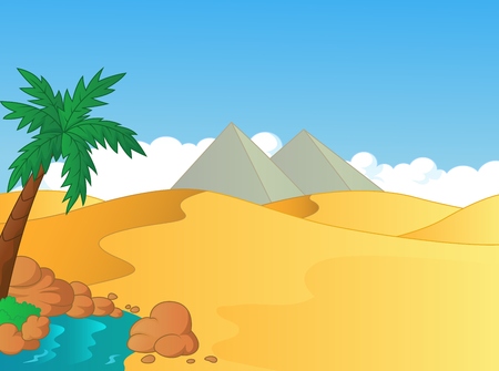 Cartoon small oasis in the desertのイラスト素材