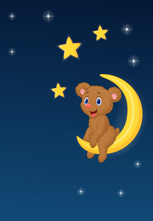Baby bear cartoon sitting on the moonのイラスト素材