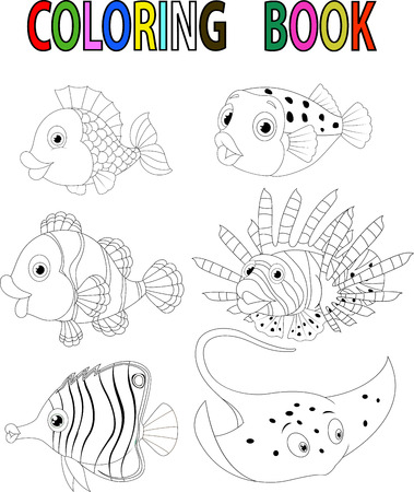 Cartoon fish coloring bookのイラスト素材