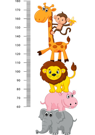 Meter wall with funny Cheerful animals cartoonのイラスト素材