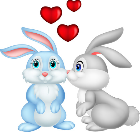 Two cute cartoon bunnies in loveのイラスト素材