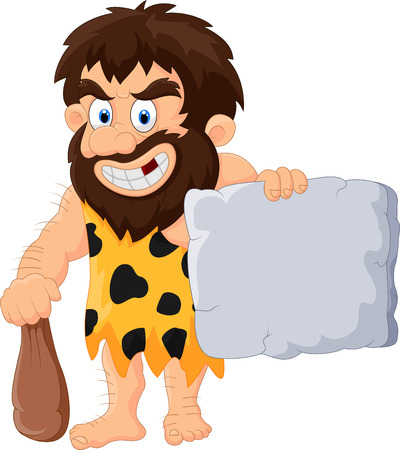 Caveman cartoon with stone tabletのイラスト素材