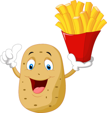 Cute potato cartoon holding a french fries give thumb upのイラスト素材