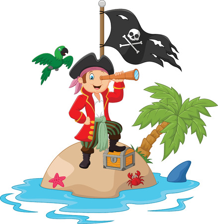 Cartoon captain holding binocularsのイラスト素材