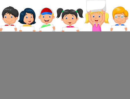 Cartoon children with blank signのイラスト素材
