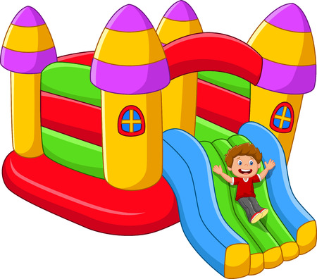Cartoon little kids playing in the palace balloonのイラスト素材