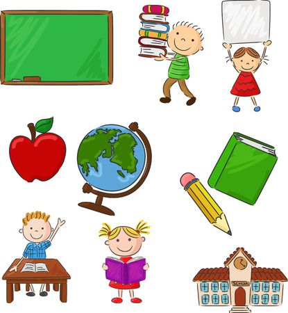 Cartoon assorted school supplie and activitieのイラスト素材