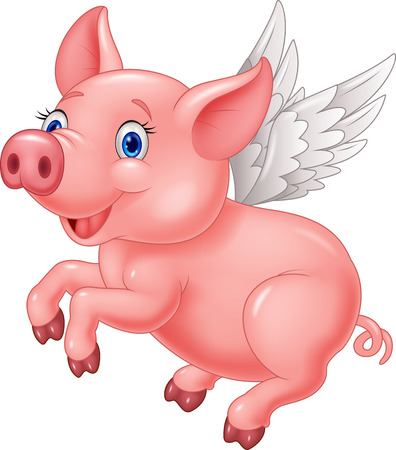 Cute pig cartoon flying on white background Cute pig cartoon flying on white background