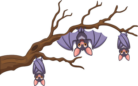Vector illustration of Happy cartoon bat hanging on treeのイラスト素材