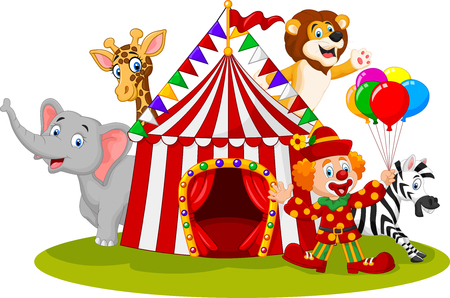 Vector illustration of Cartoon happy animal circus and clownのイラスト素材