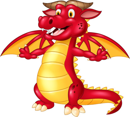 illustration of Cartoon red dragon posing isolated on white backgroundのイラスト素材